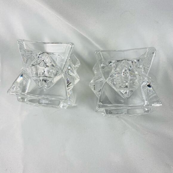 DePlomb Vintage Crystal Short Art Deco Candlestick Holders Set of 2 - Picture 4 of 4